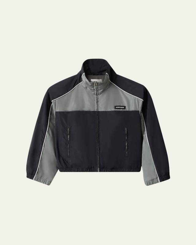 Cropped Technical Silk Colorblock Jacket